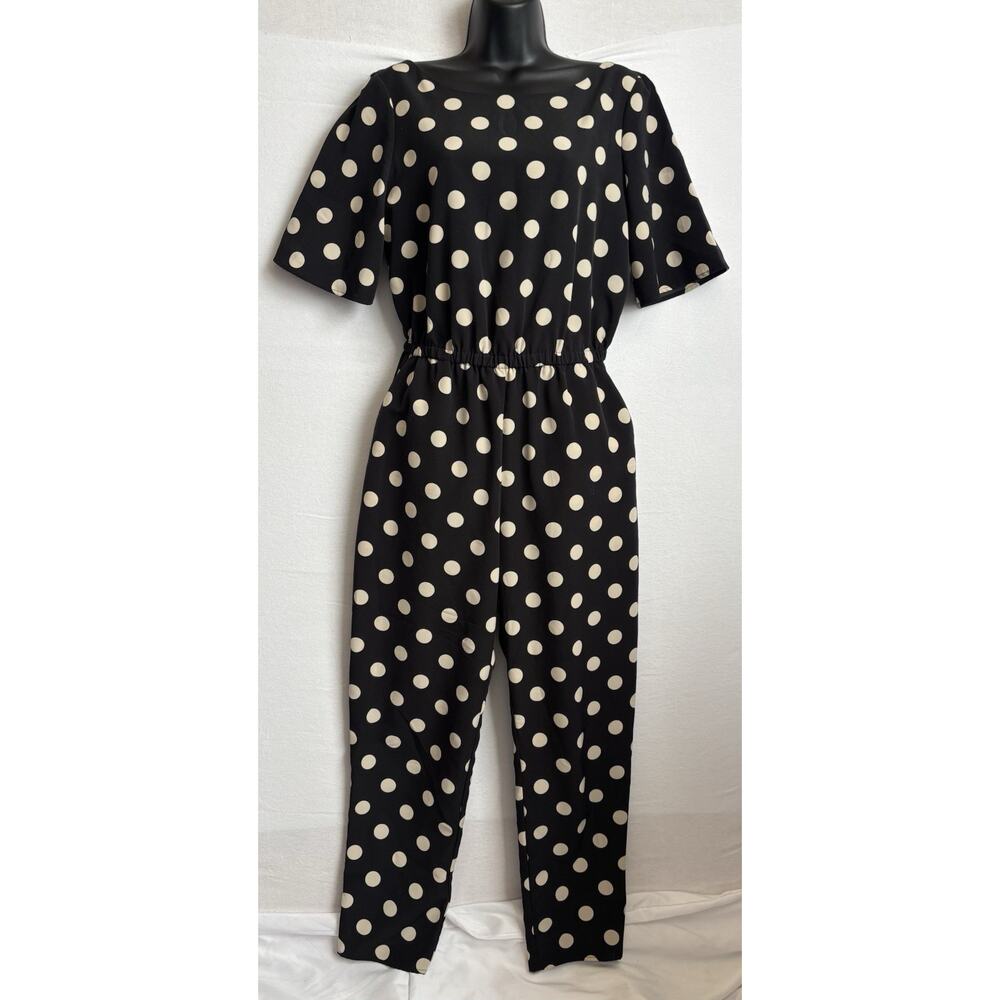 Jumpsuit Womens S Corey Lynn Calter Polka Dot Pockets French Girl Black Cream